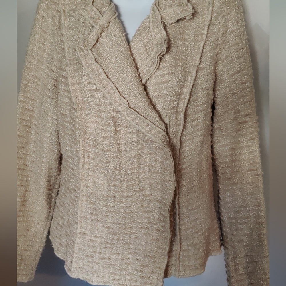 CAbi Bouclé Knit Jacket in Cream with Metallic Thread